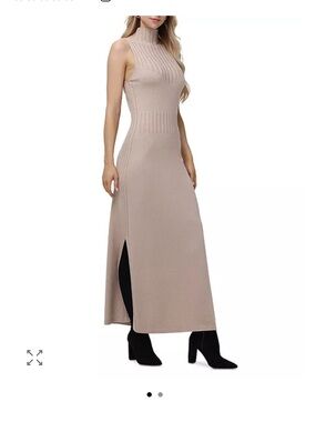 Sleeveless Mock Neck Maxi Knit Dress in Beige